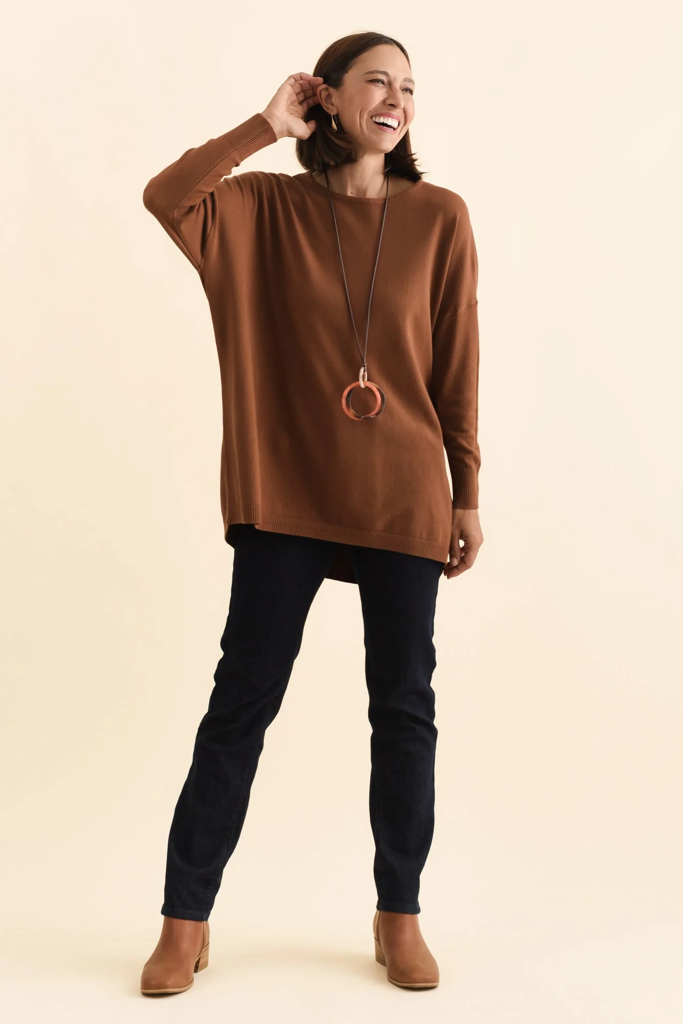 Meryl Chocolate Wool Blend Drape Sweater - Image 3