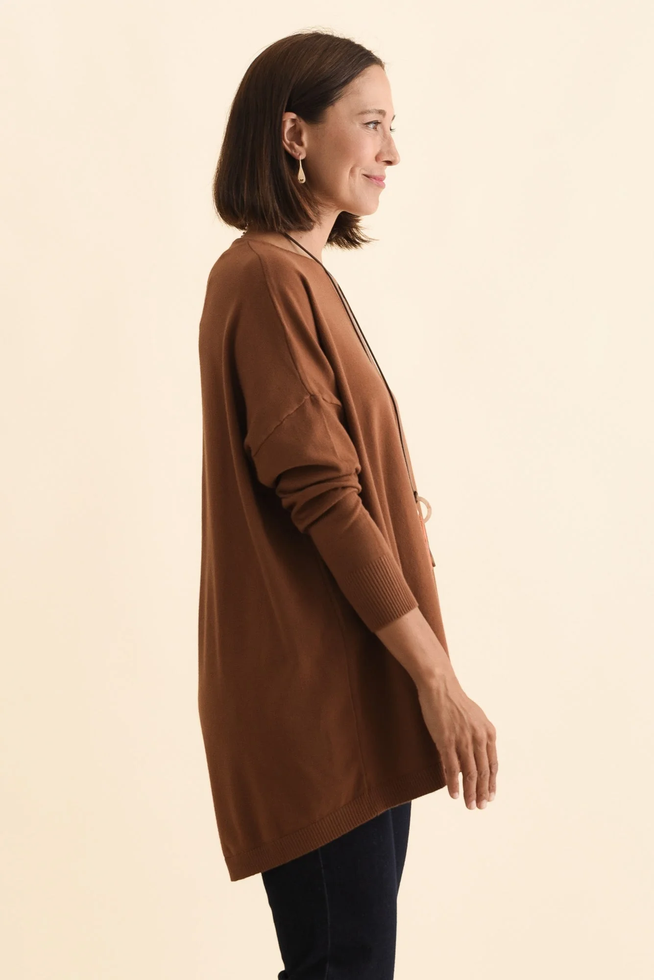 Meryl Chocolate Wool Blend Drape Sweater - Image 4