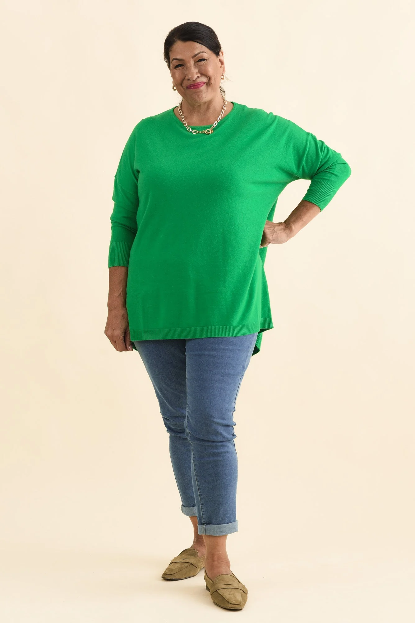 Meryl Forest Green Wool Blend Drape Jumper - Image 9