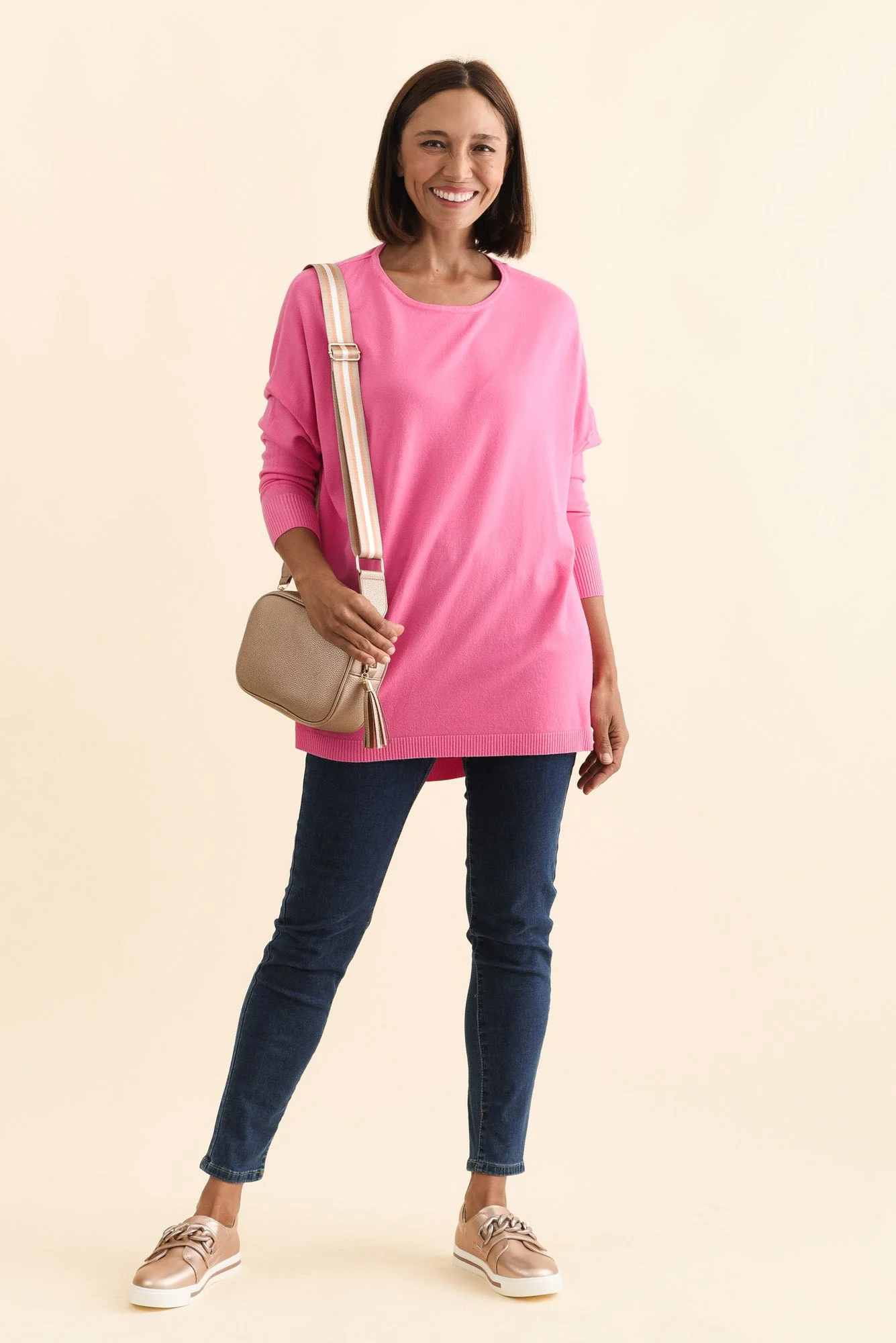 Meryl Hot Pink Wool Blend Drape Sweater - Image 3