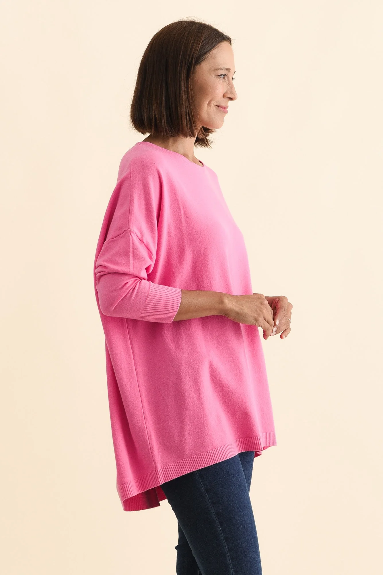 Meryl Hot Pink Wool Blend Drape Sweater - Image 4