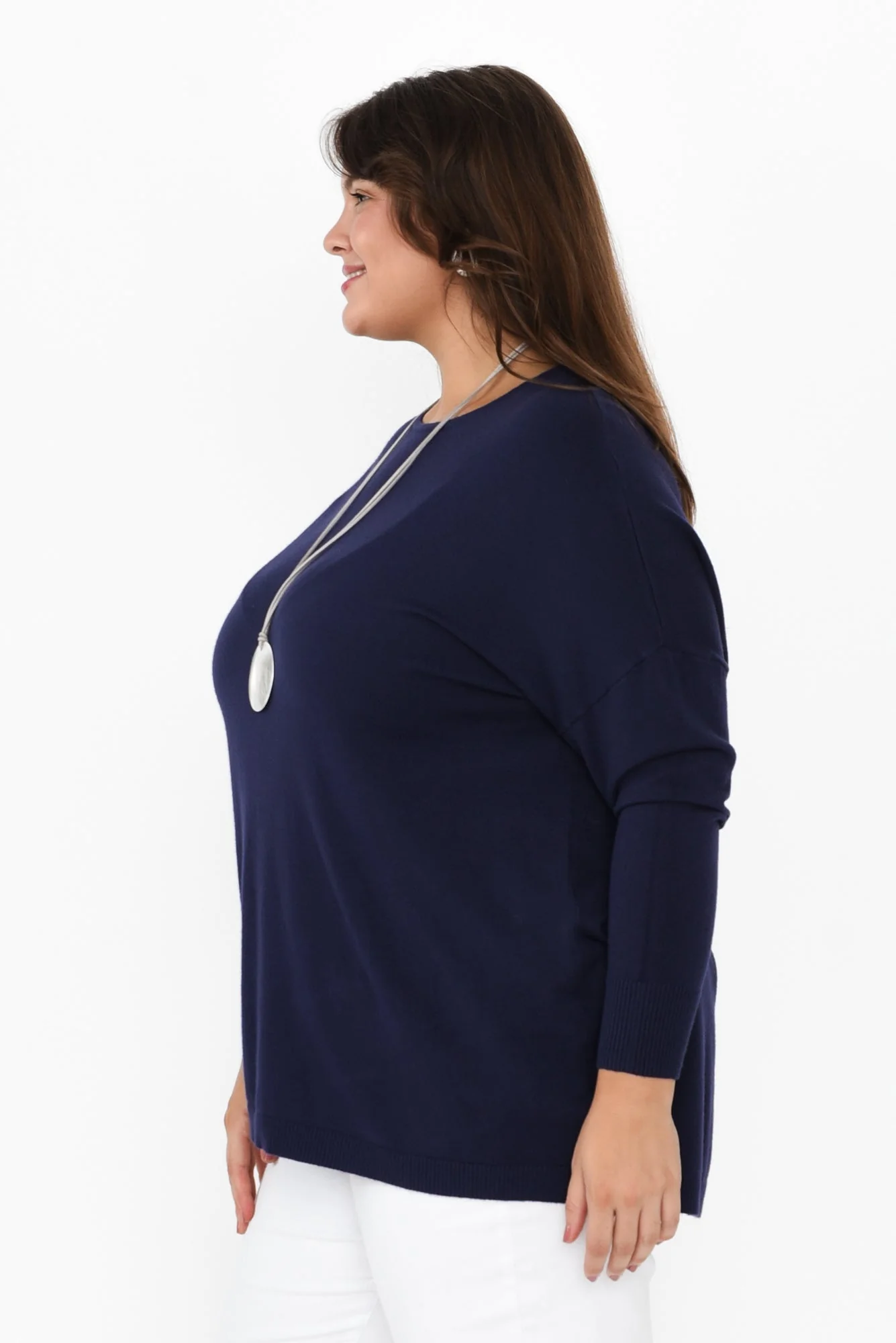 Meryl Navy Wool Blend Drape Sweater - Image 10