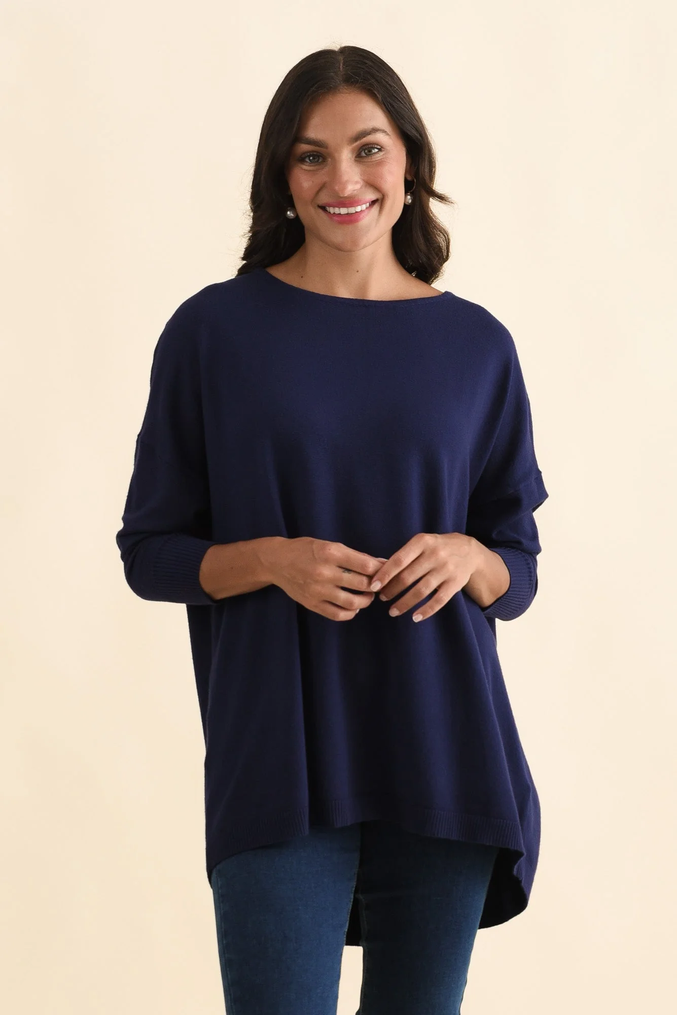 Meryl Navy Wool Blend Drape Sweater - Image 2
