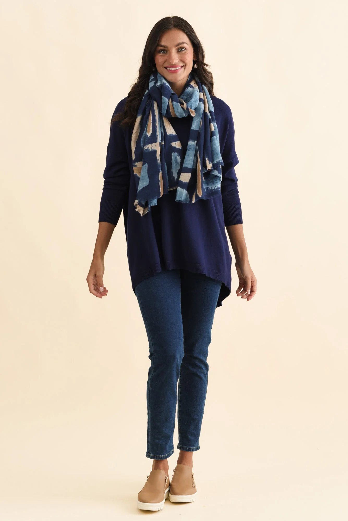 Meryl Navy Wool Blend Drape Sweater - Image 3