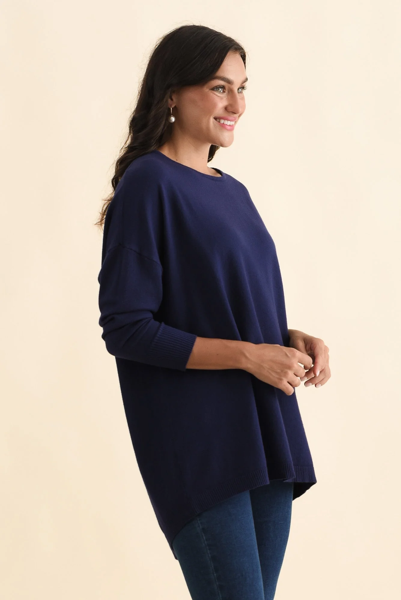 Meryl Navy Wool Blend Drape Sweater - Image 4