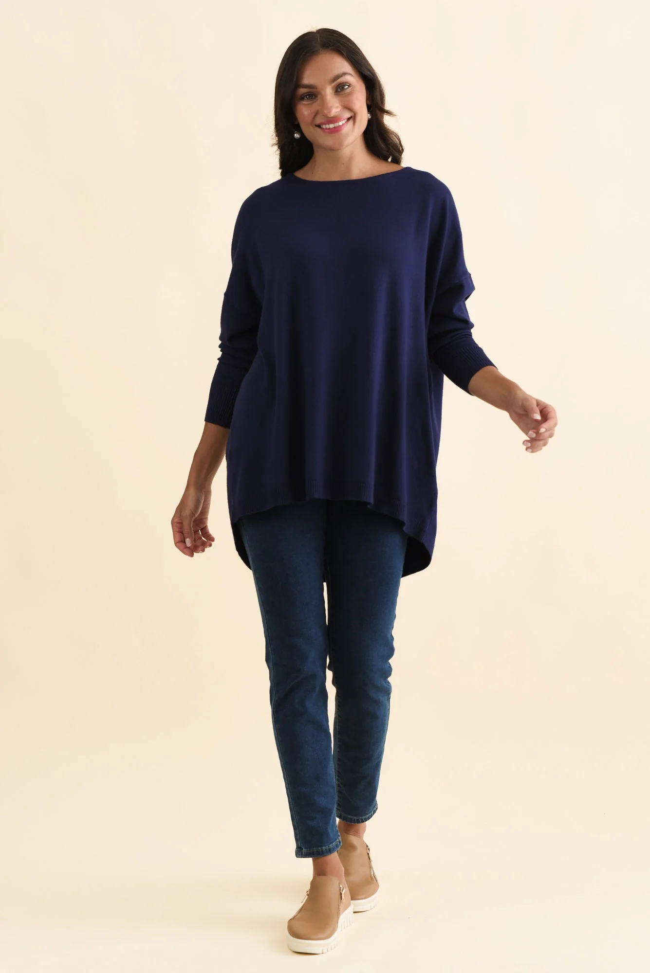 Meryl Navy Wool Blend Drape Sweater - Image 7