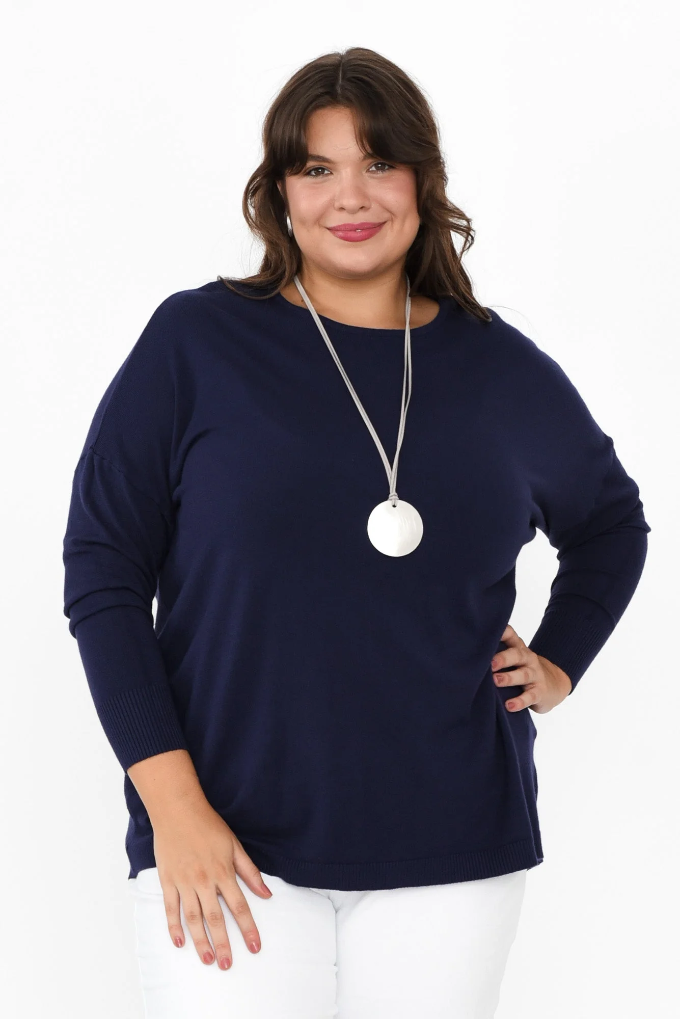 Meryl Navy Wool Blend Drape Sweater - Image 8