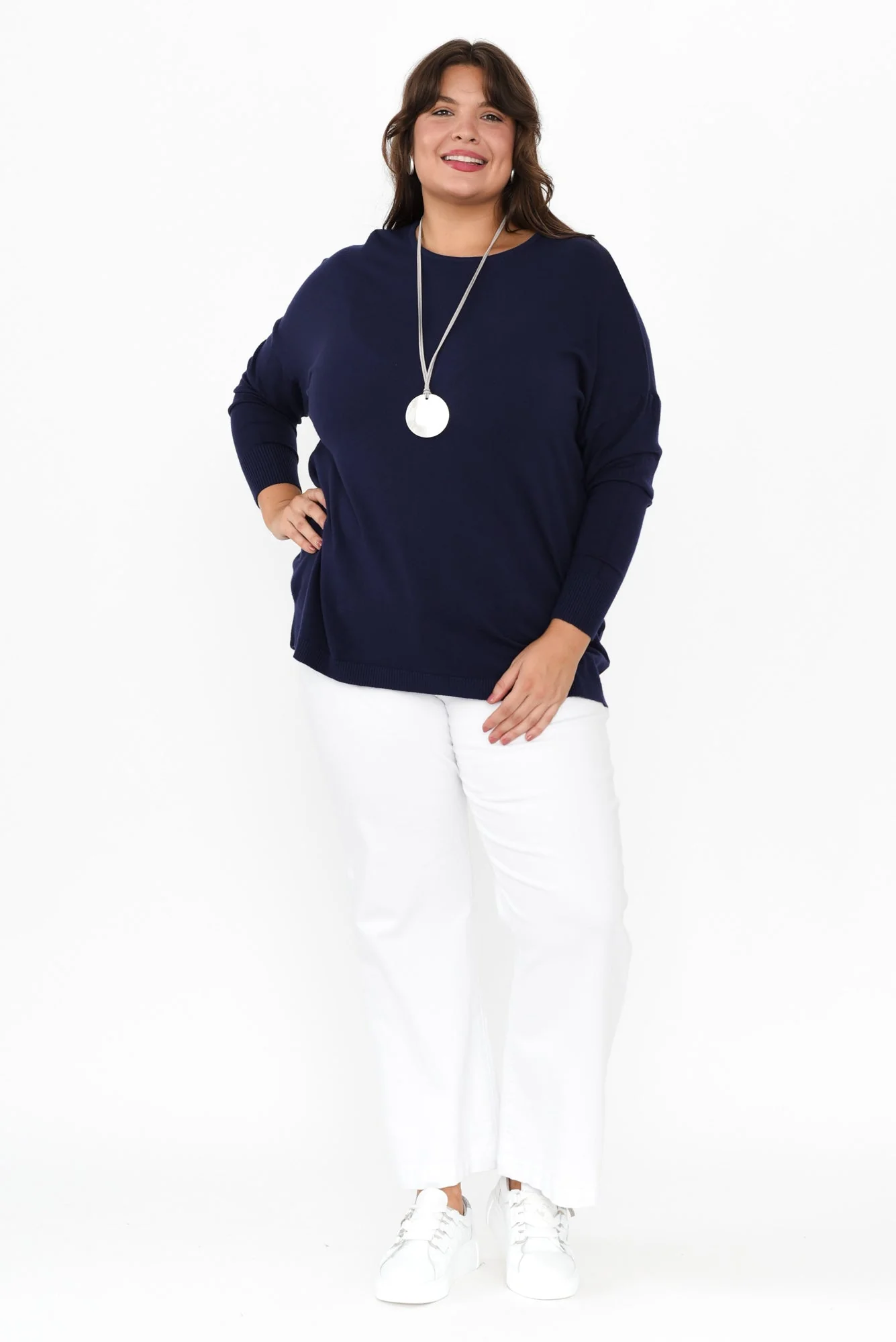 Meryl Navy Wool Blend Drape Sweater - Image 9