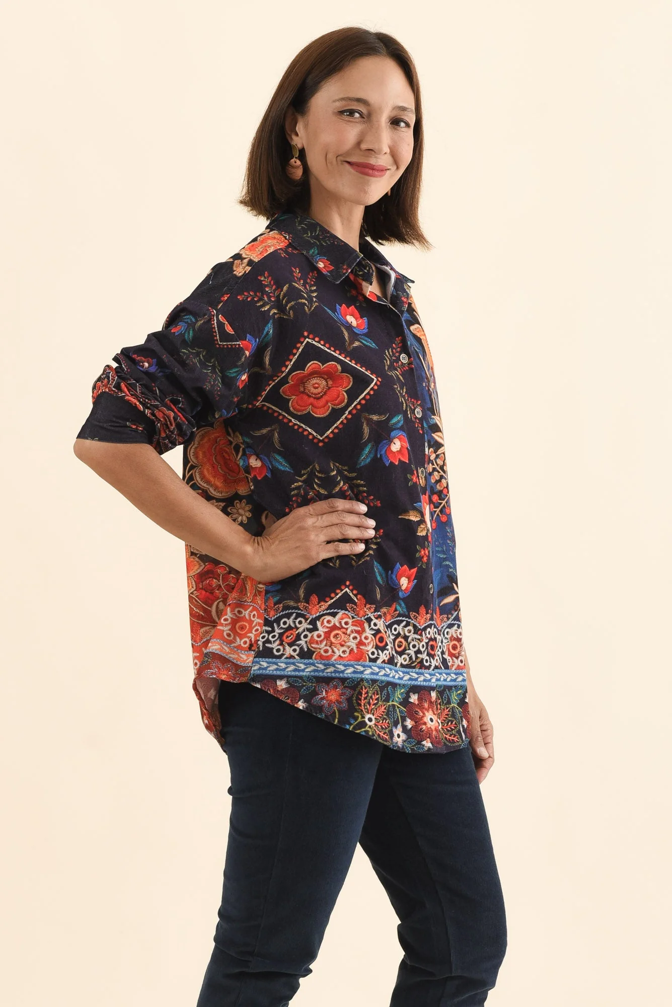 Meyer Navy Botanical Cotton Shirt - Image 3