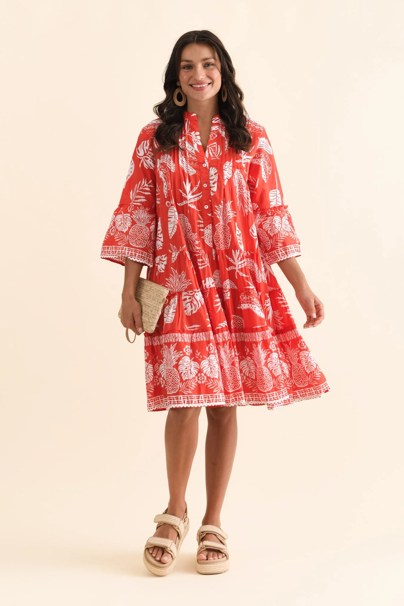 Mikella Red Tropical Cotton Dress - Image 2