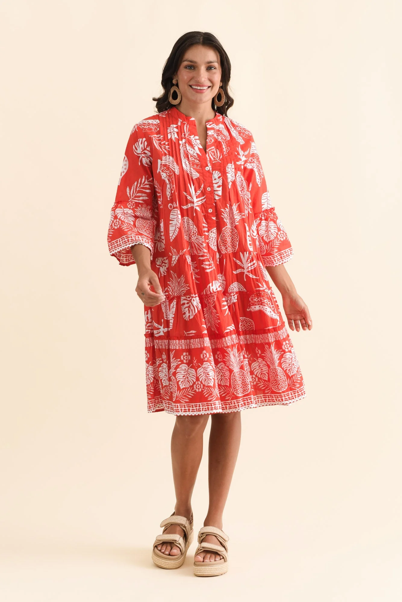 Mikella Red Tropical Cotton Dress - Image 3