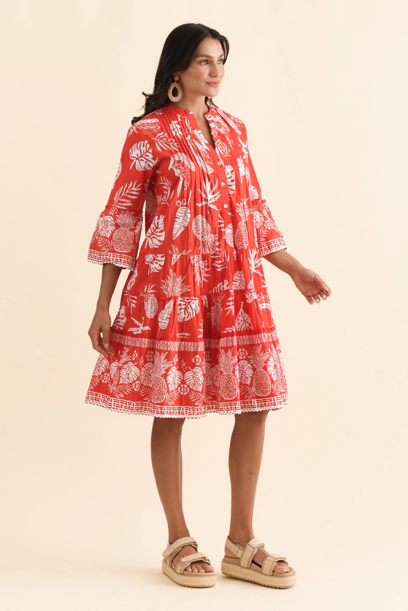Mikella Red Tropical Cotton Dress - Image 4