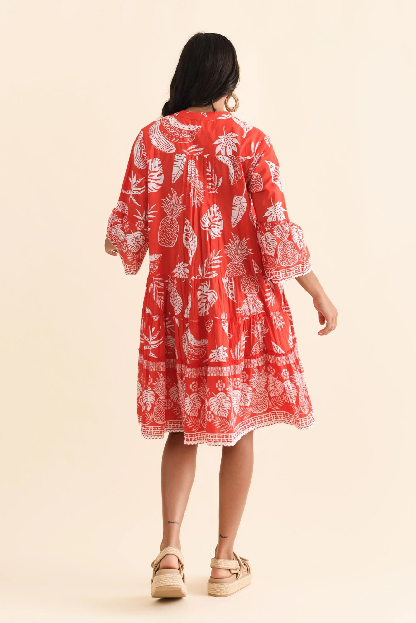 Mikella Red Tropical Cotton Dress - Image 5