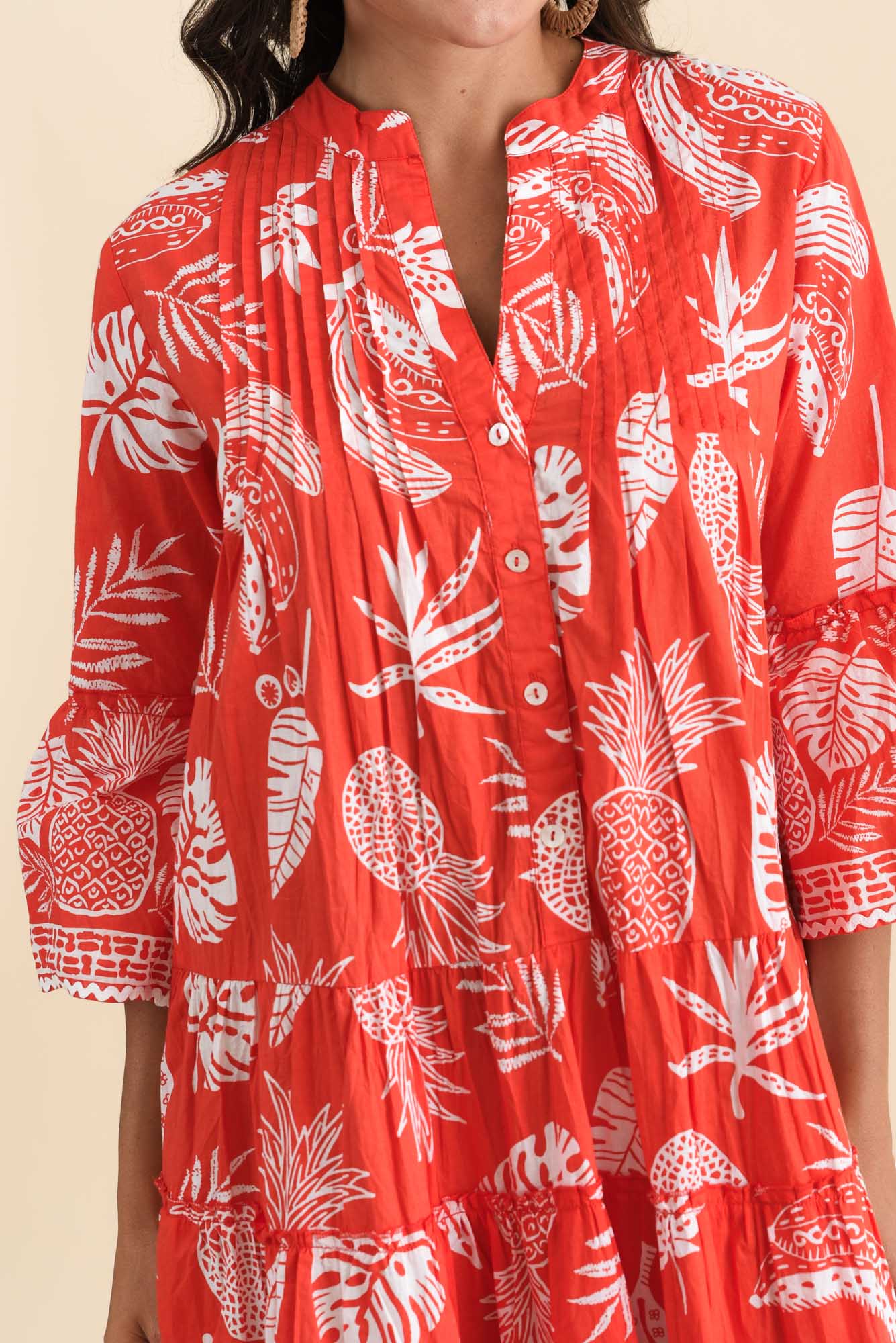 Mikella Red Tropical Cotton Dress - Image 6