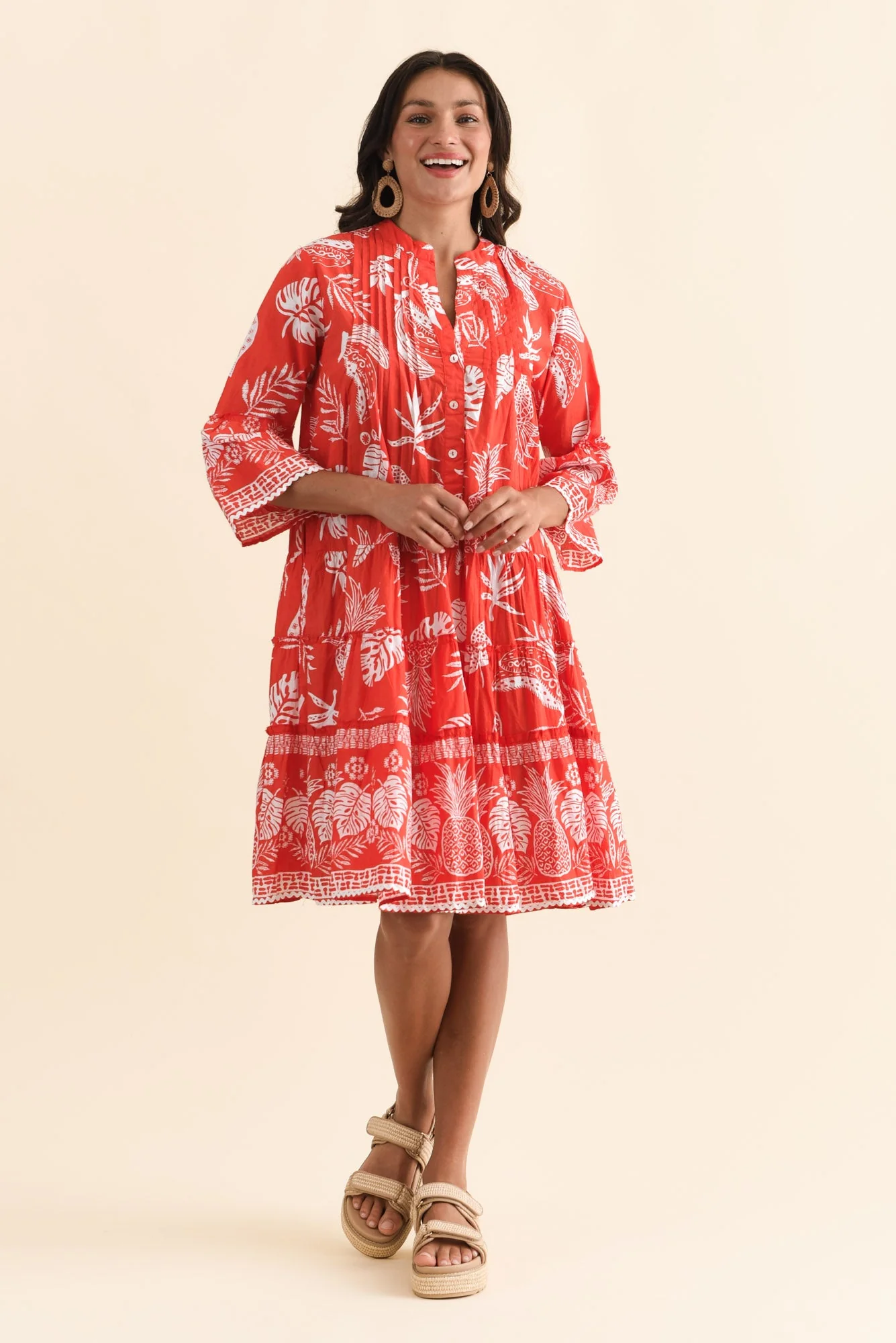 Mikella Red Tropical Cotton Dress - Image 7