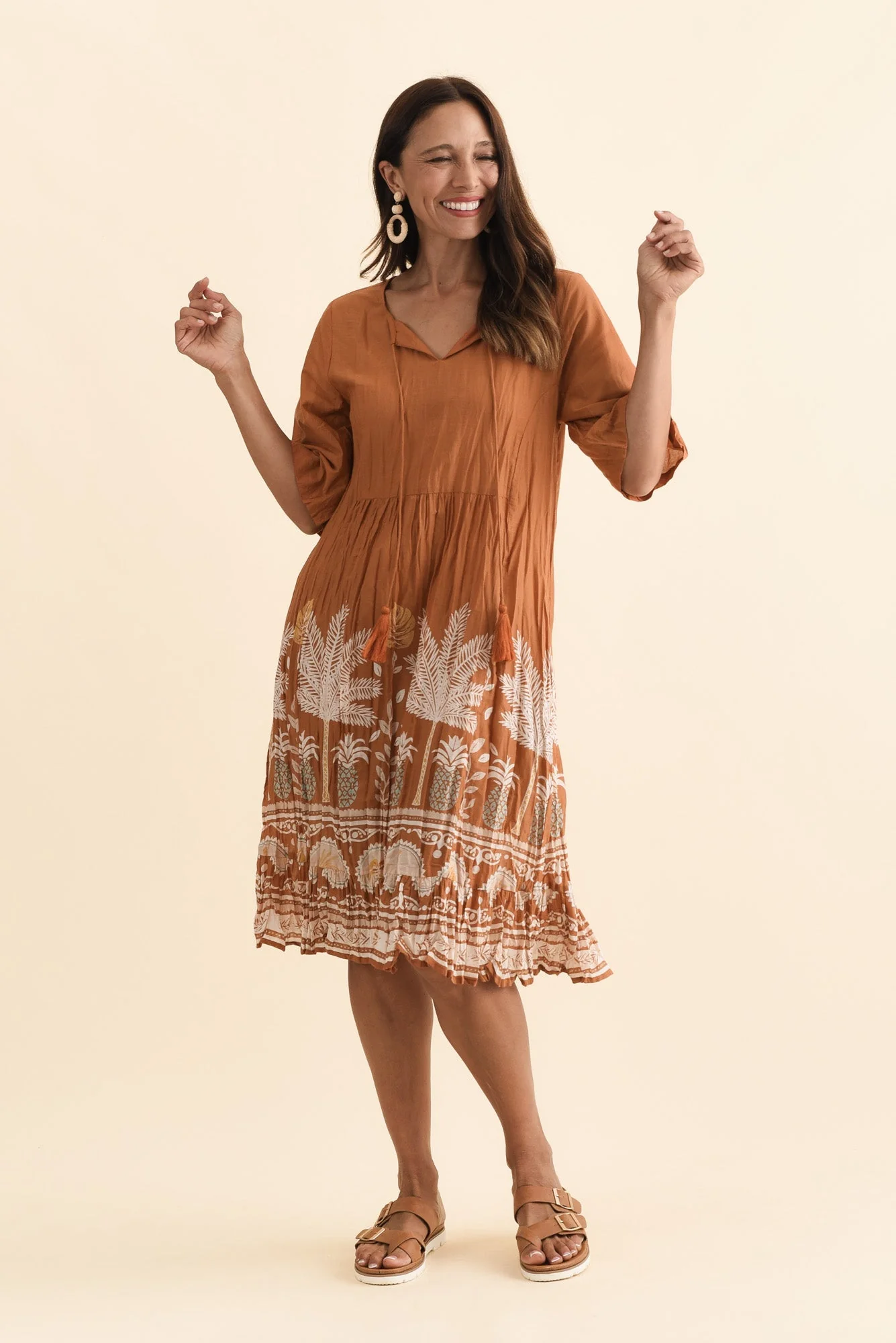 Mila Brown Beach Crinkle Cotton Dress - Image 2