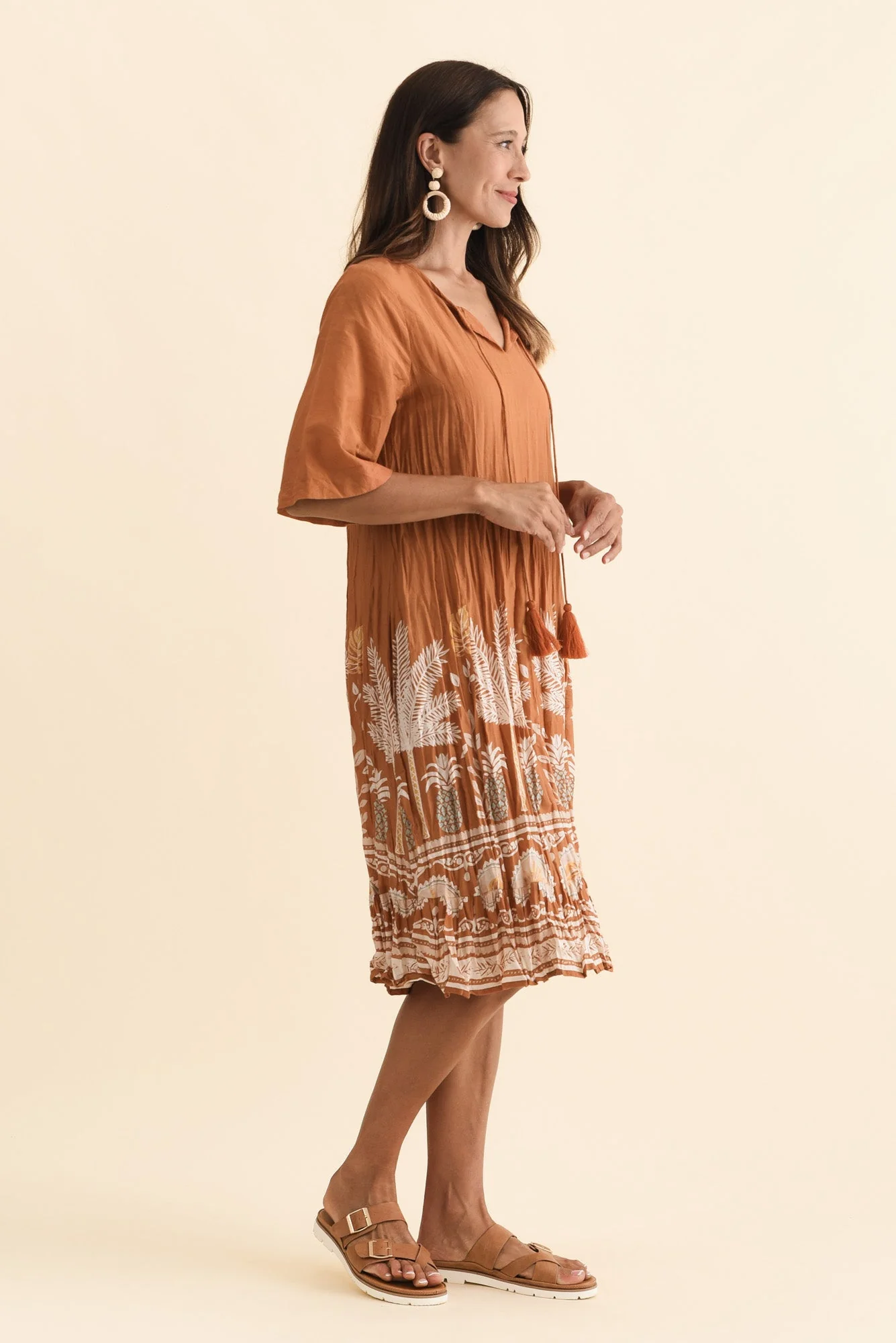 Mila Brown Beach Crinkle Cotton Dress - Image 3