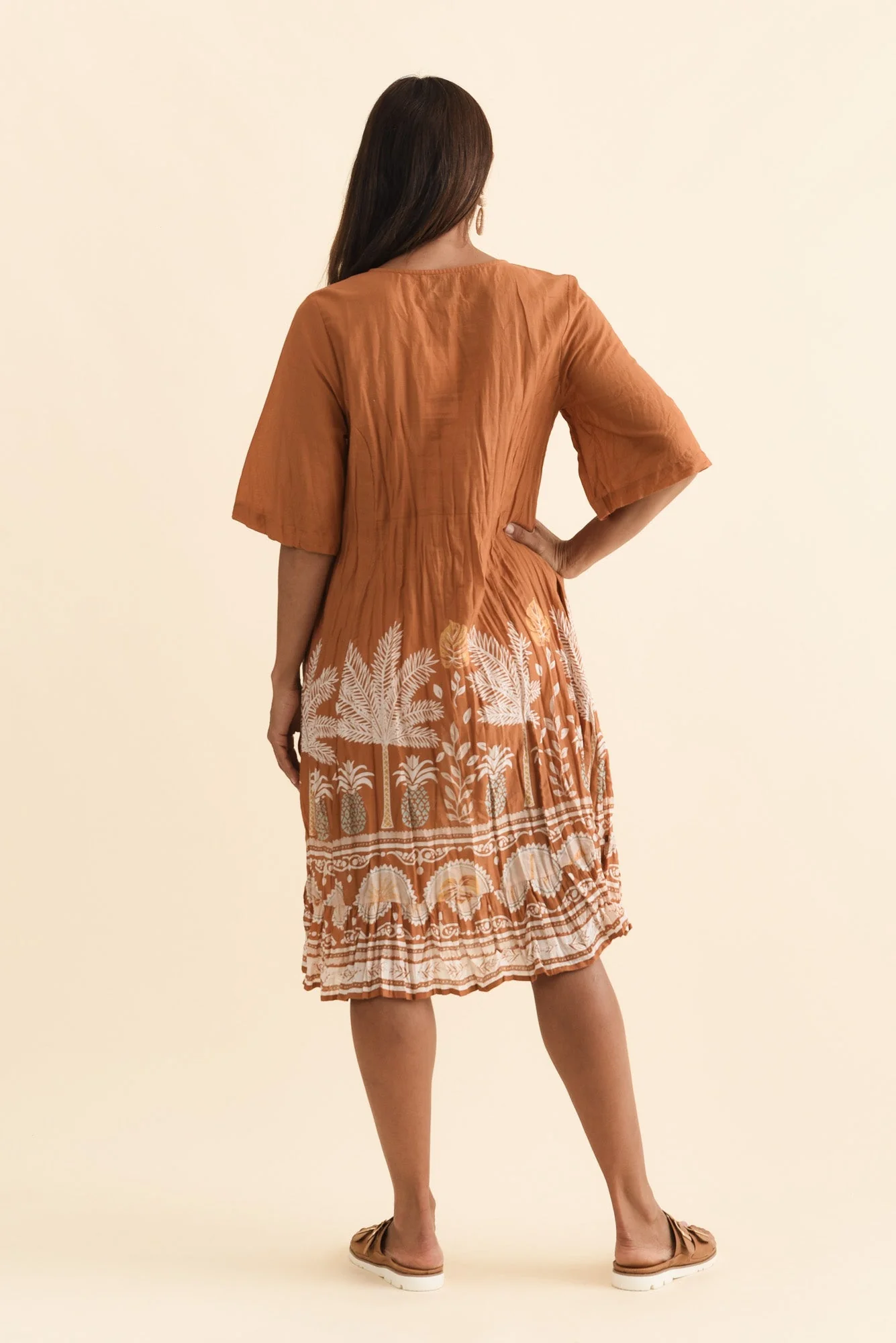 Mila Brown Beach Crinkle Cotton Dress - Image 4