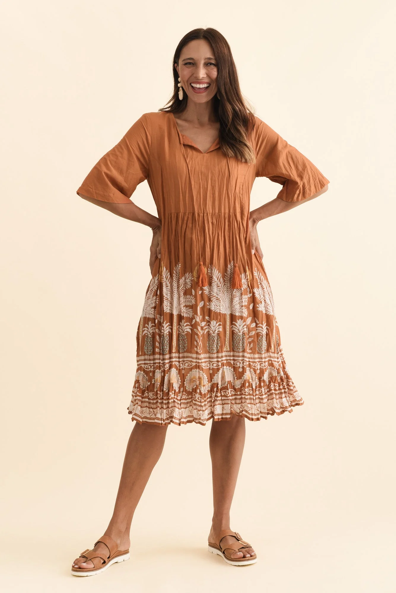 Mila Brown Beach Crinkle Cotton Dress - Image 6
