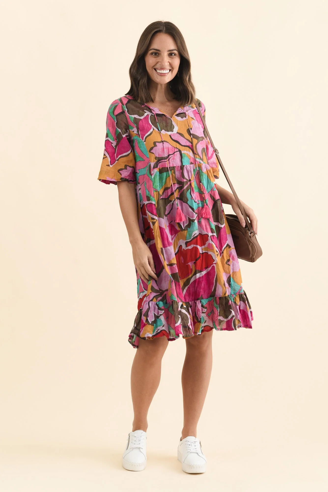 Mila Fuchsia Garden Crinkle Cotton Dress - Image 2