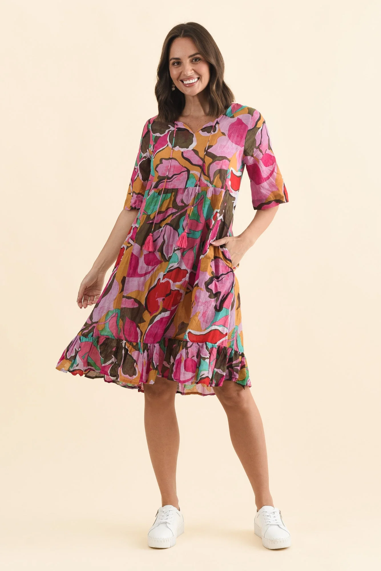 Mila Fuchsia Garden Crinkle Cotton Dress - Image 3