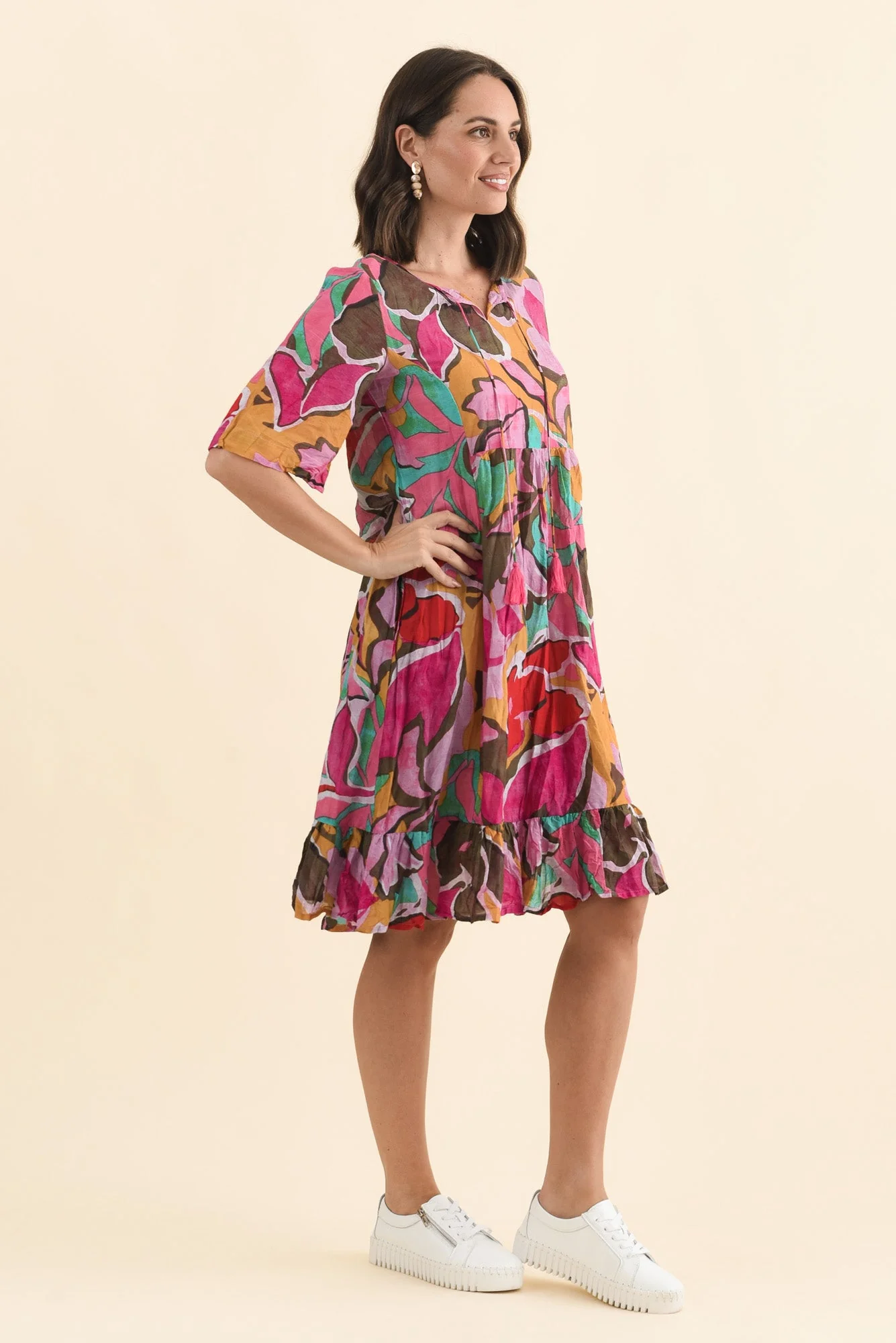 Mila Fuchsia Garden Crinkle Cotton Dress - Image 4