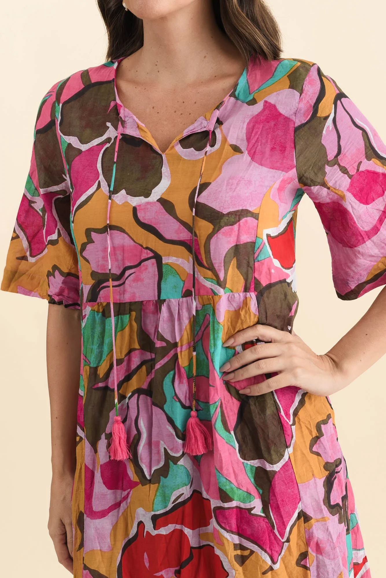 Mila Fuchsia Garden Crinkle Cotton Dress - Image 6