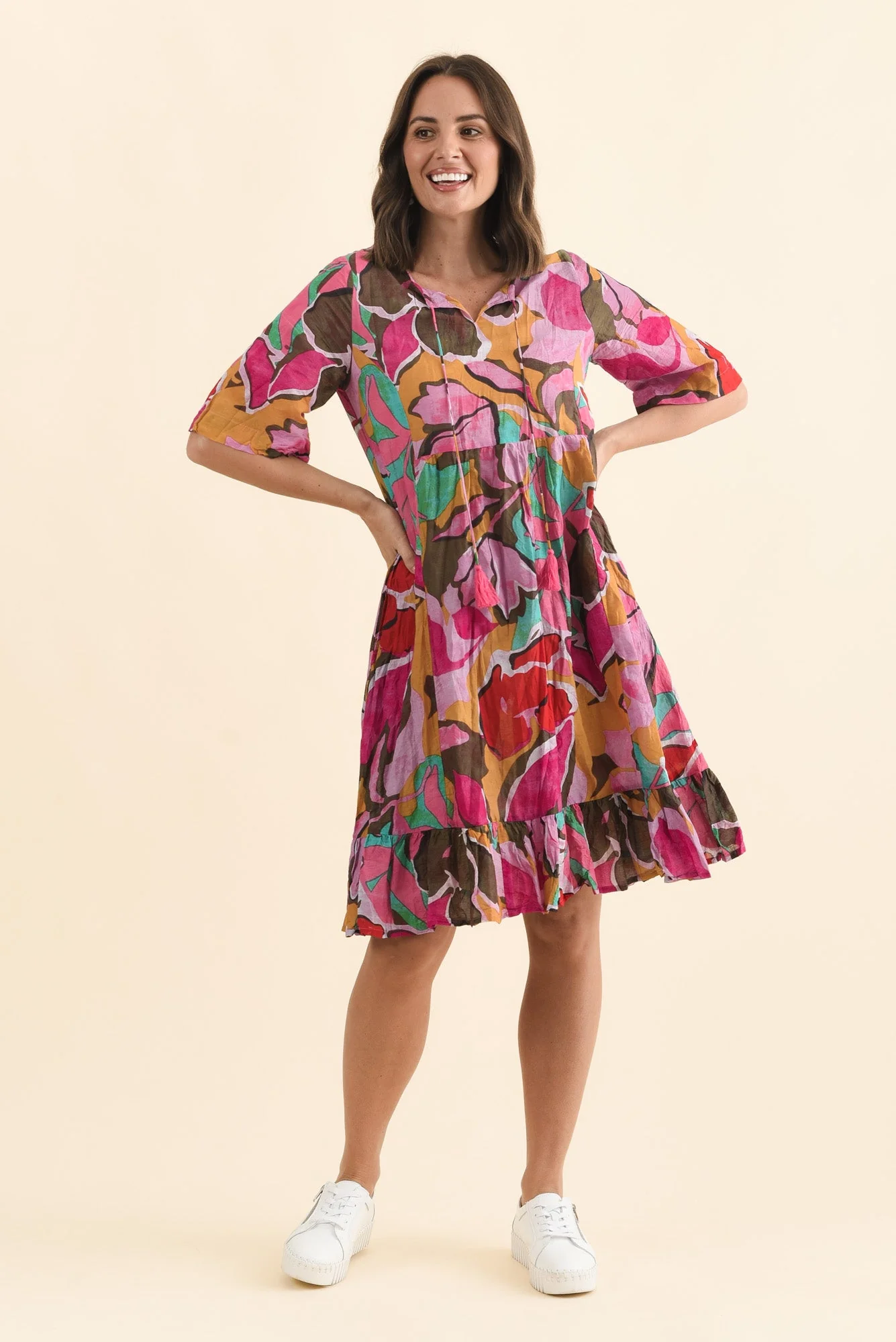 Mila Fuchsia Garden Crinkle Cotton Dress - Image 7