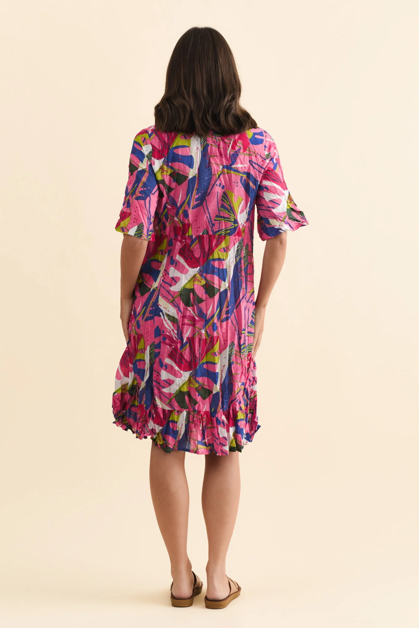 Mila Fuchsia Leaf Crinkle Cotton Dress - Image 4
