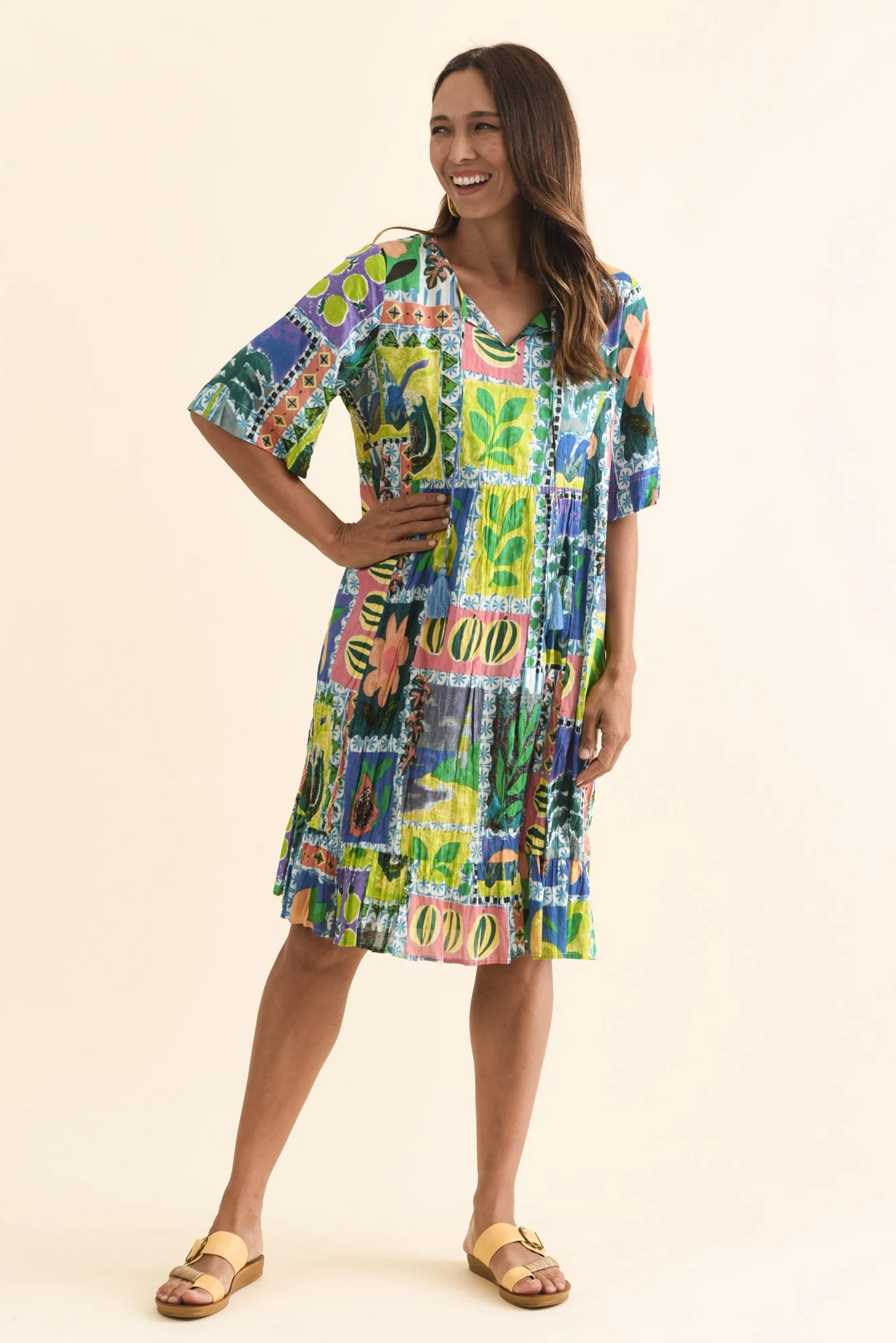 Mila Green Tile Crinkle Cotton Dress - Image 2
