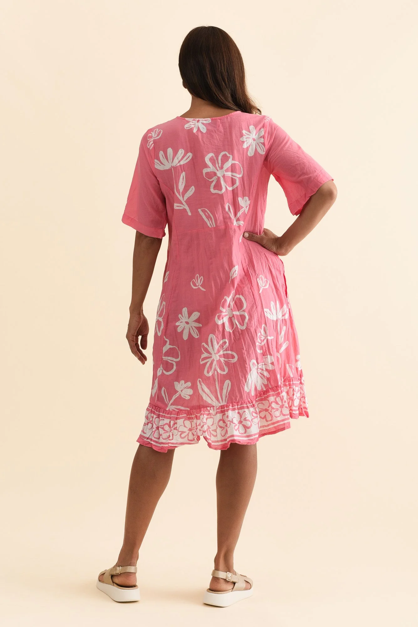 Mila Pink Flower Crinkle Cotton Dress - Image 4