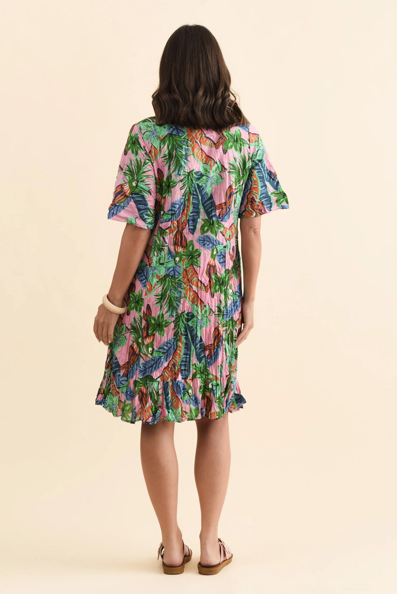 Mila Pink Jungle Crinkle Cotton Dress - Image 4