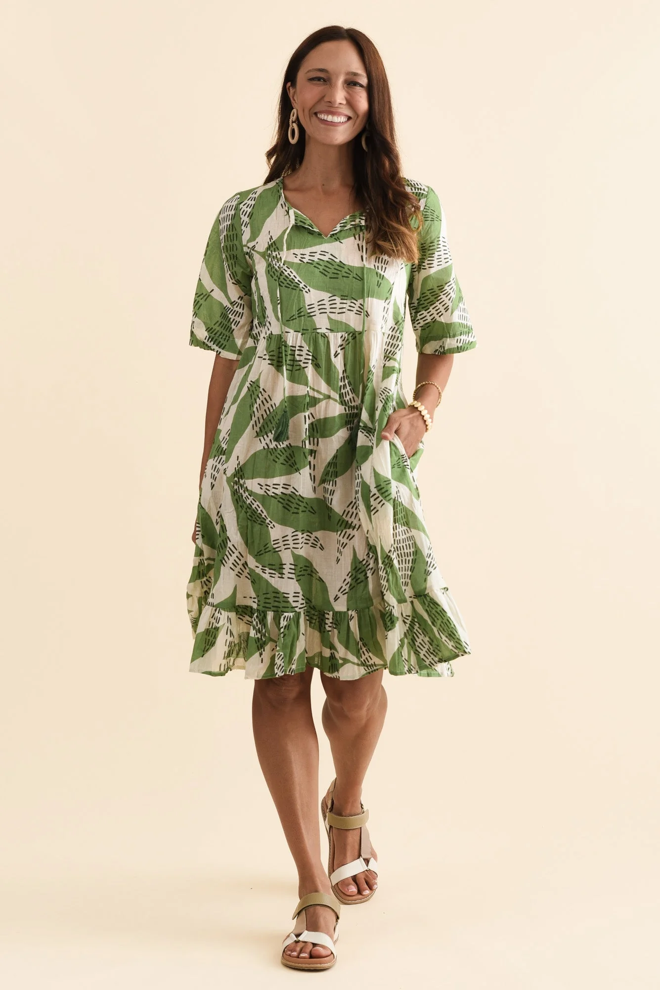 Mila Sage Fern Crinkle Cotton Dress - Image 2