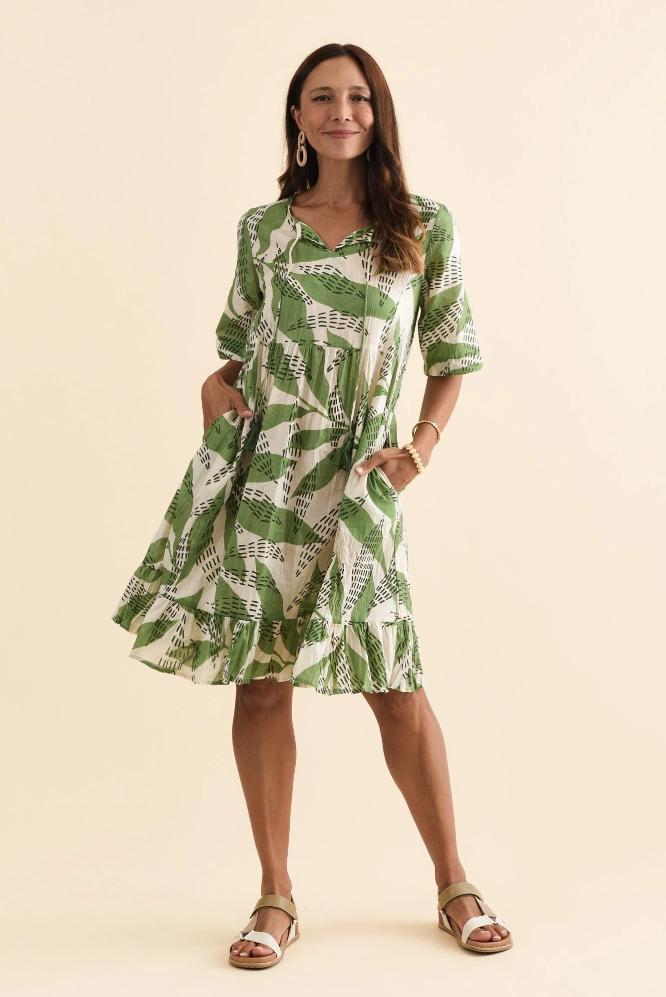 Mila Sage Fern Crinkle Cotton Dress - Image 3