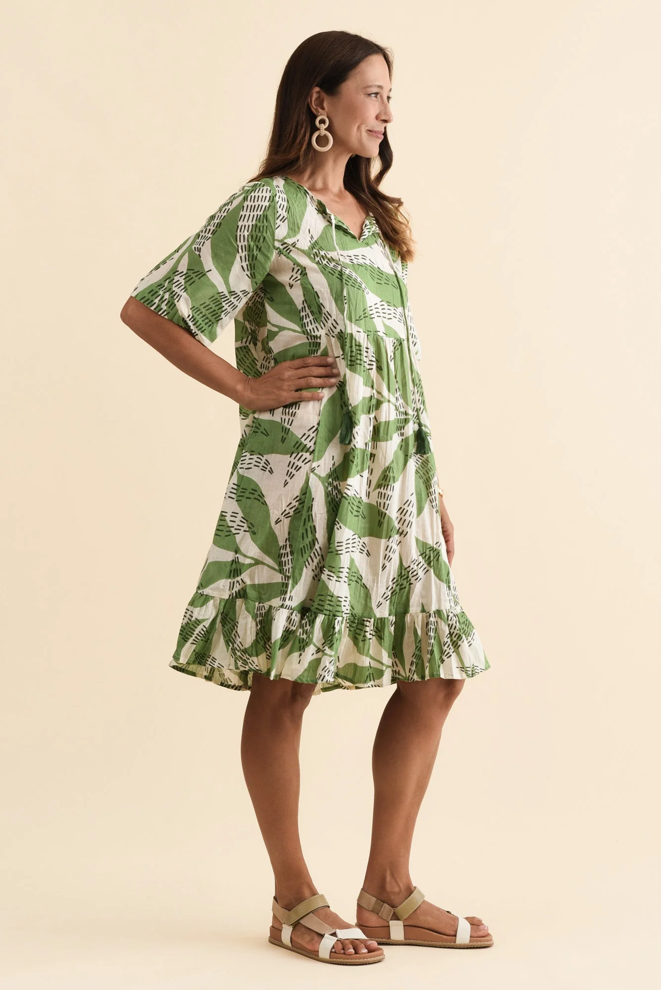 Mila Sage Fern Crinkle Cotton Dress - Image 4
