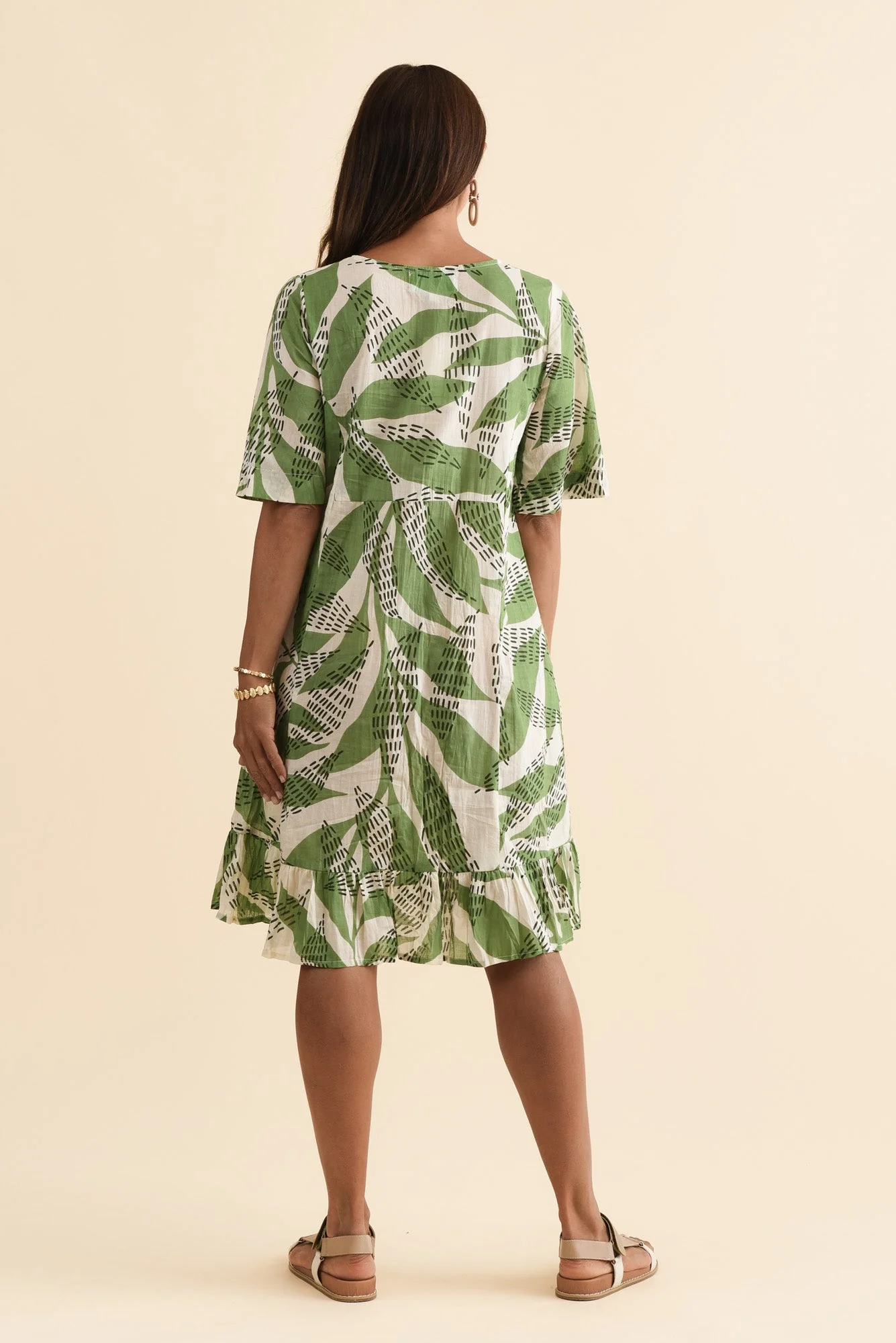 Mila Sage Fern Crinkle Cotton Dress - Image 5