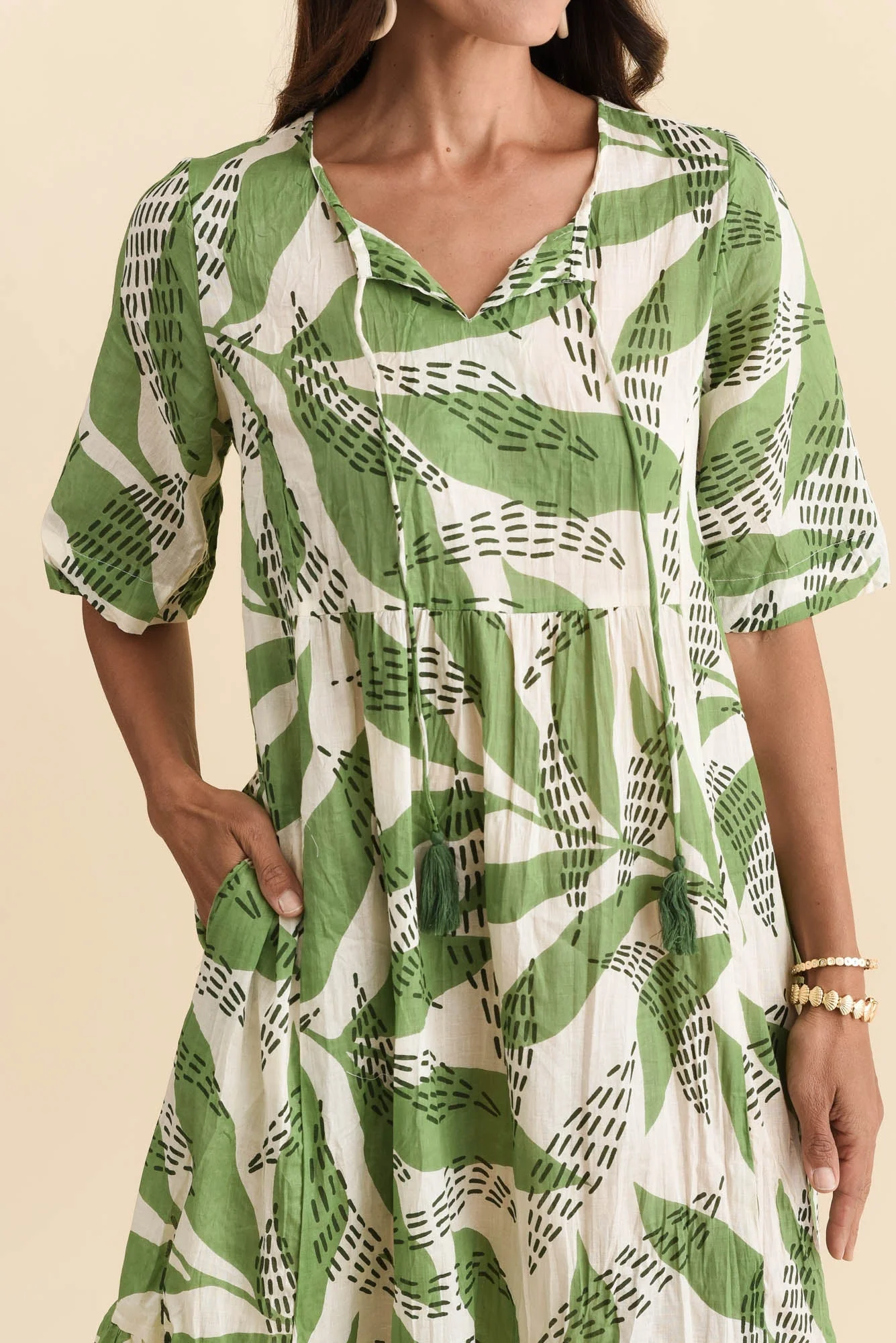 Mila Sage Fern Crinkle Cotton Dress - Image 6