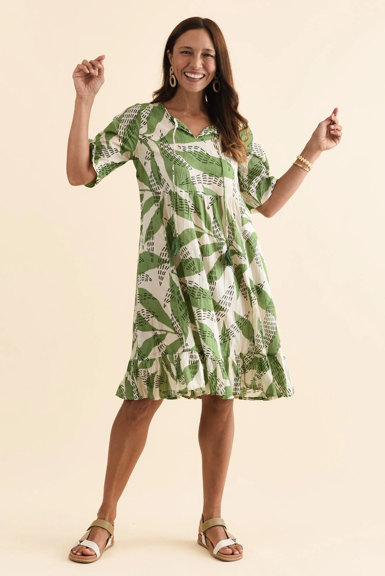 Mila Sage Fern Crinkle Cotton Dress - Image 7