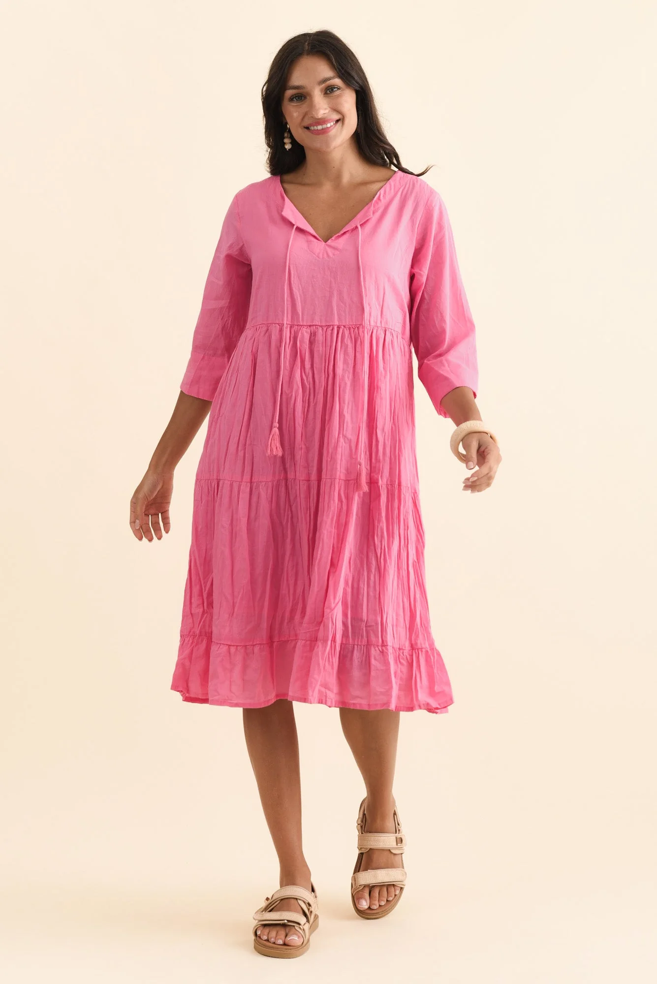 Milana Bright Pink Crinkle Cotton Dress - Image 2