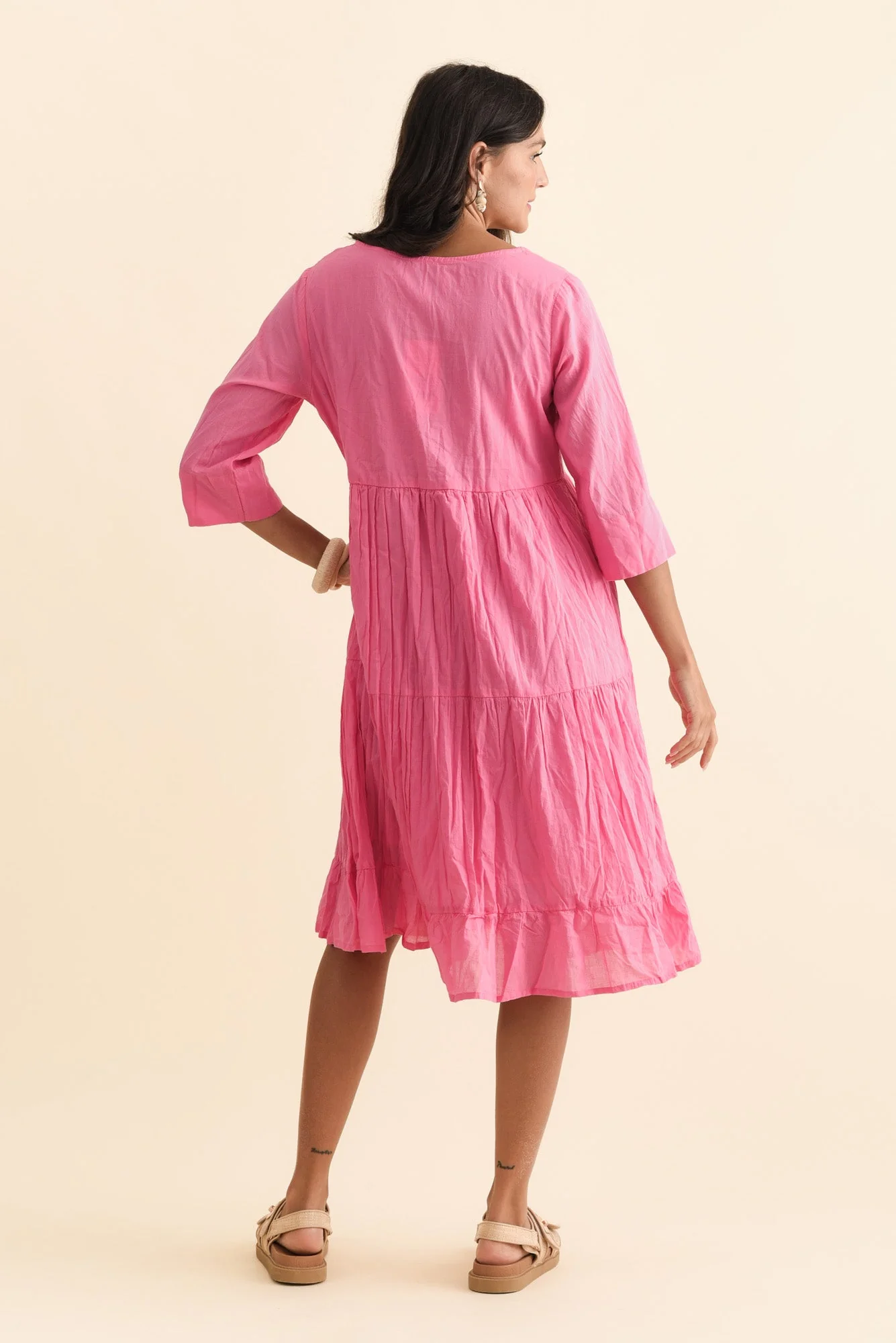 Milana Bright Pink Crinkle Cotton Dress - Image 4