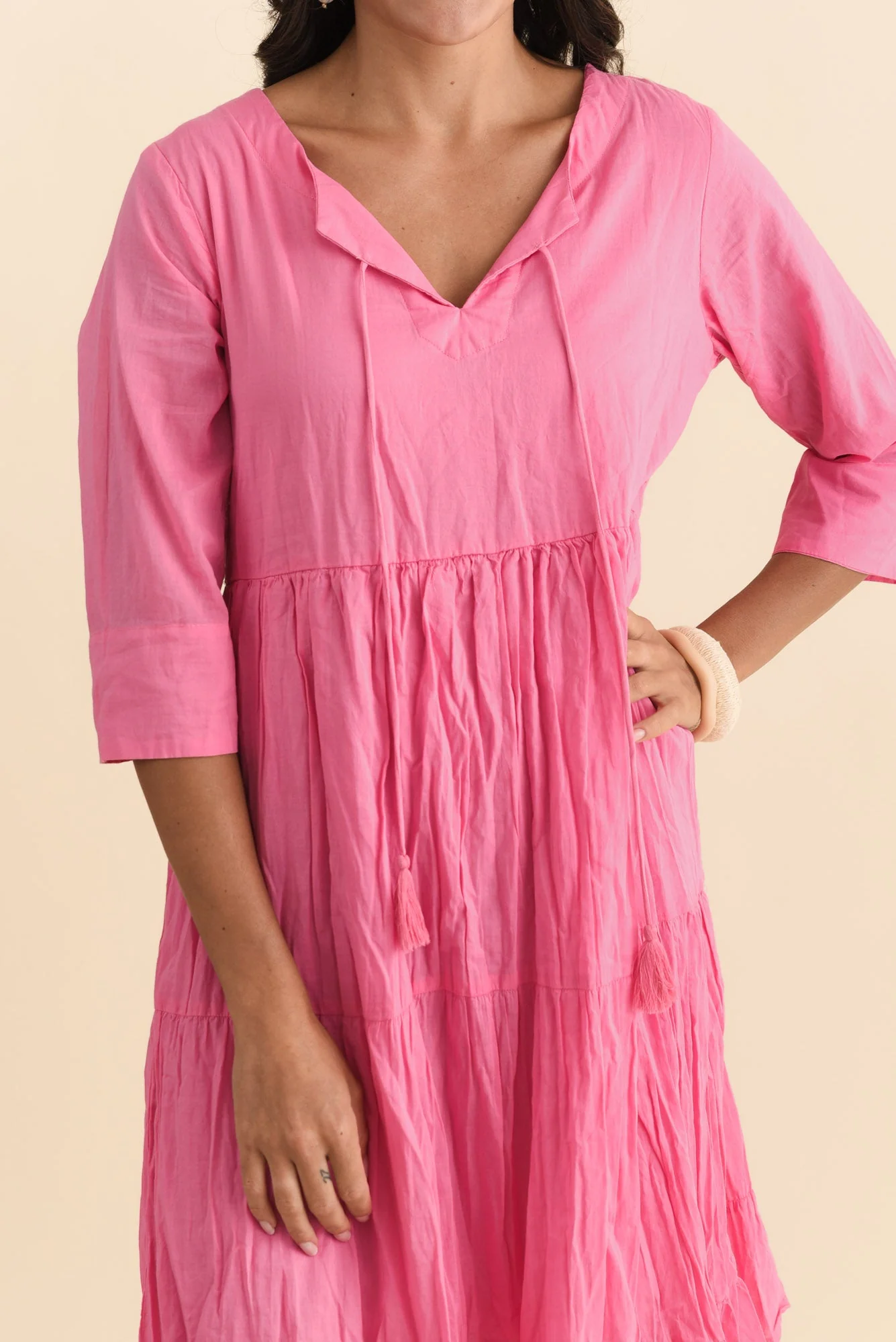 Milana Bright Pink Crinkle Cotton Dress - Image 5
