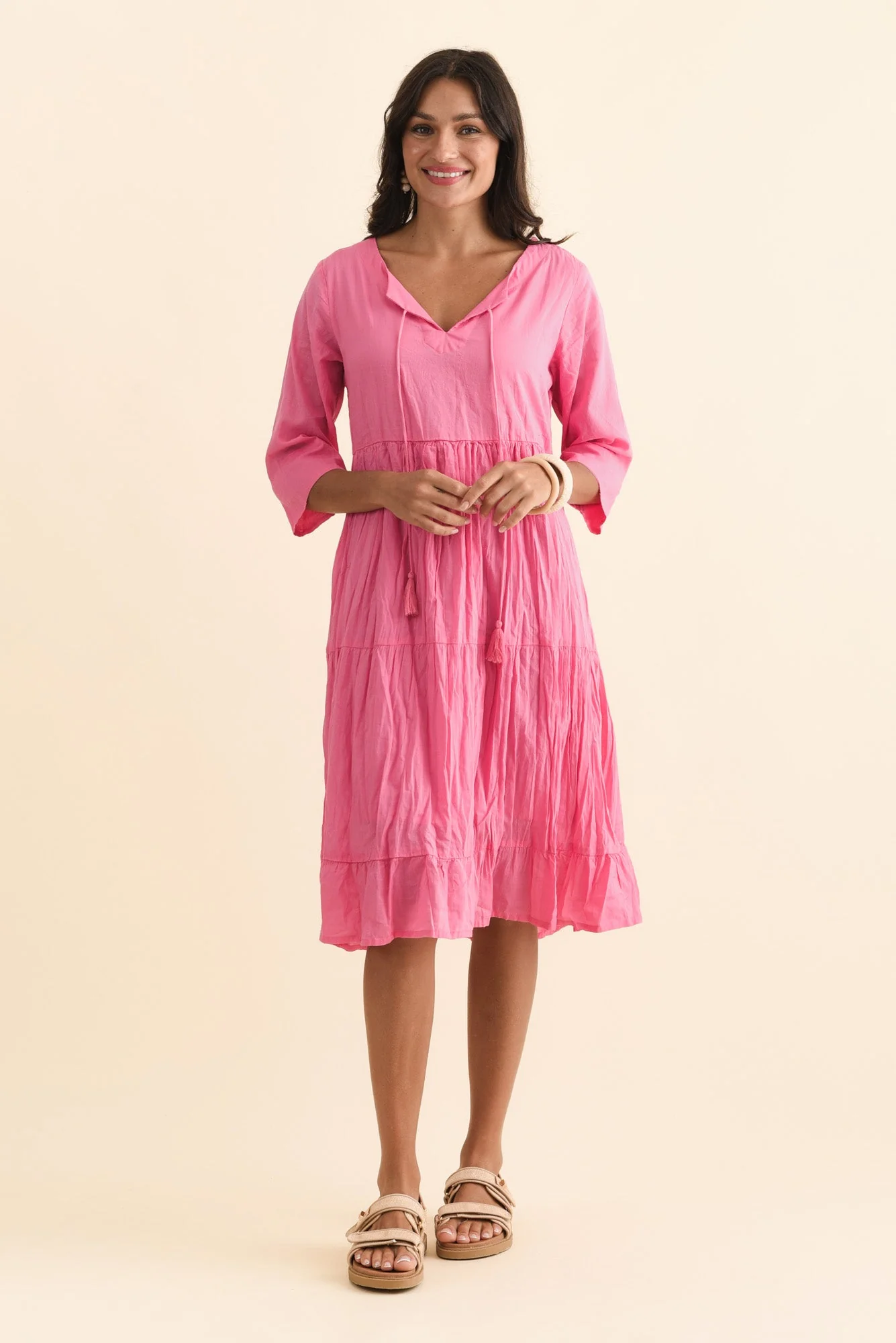 Milana Bright Pink Crinkle Cotton Dress - Image 6