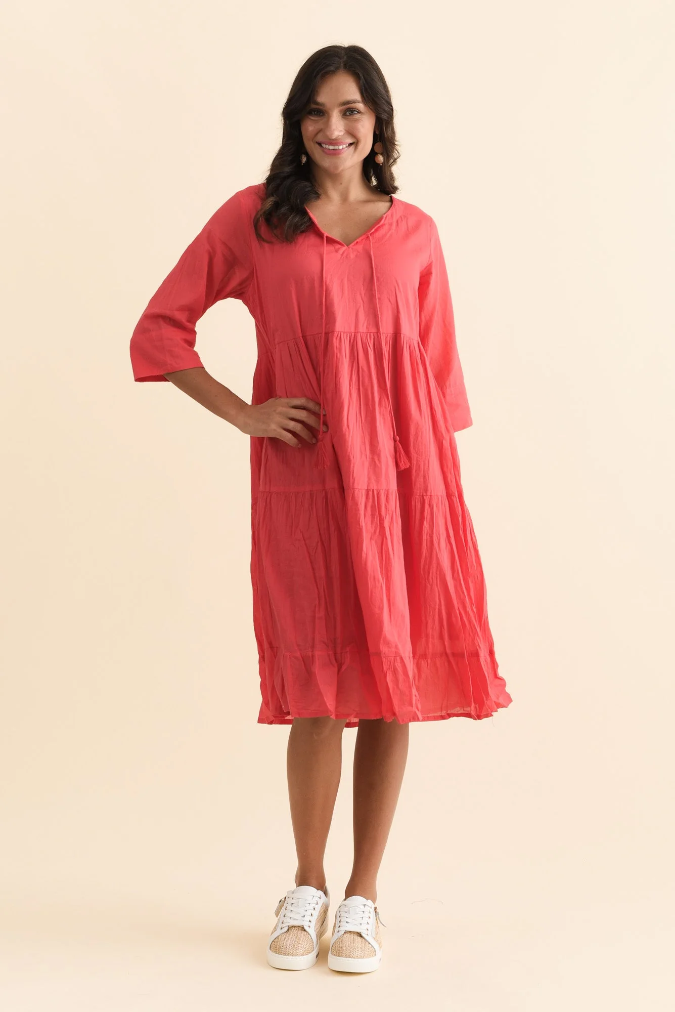 Milana Cherry Crinkle Cotton Dress - Image 3