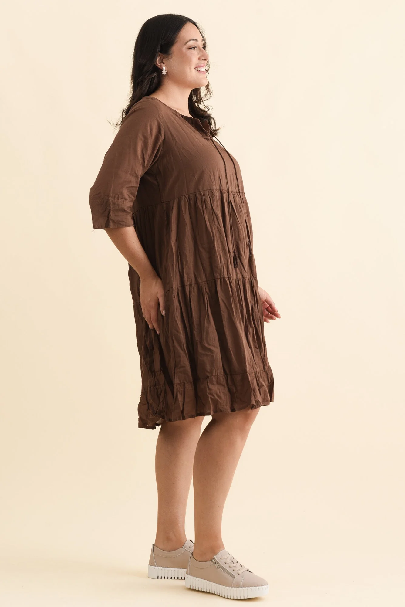 Milana Chocolate Crinkle Cotton Dress - Image 10