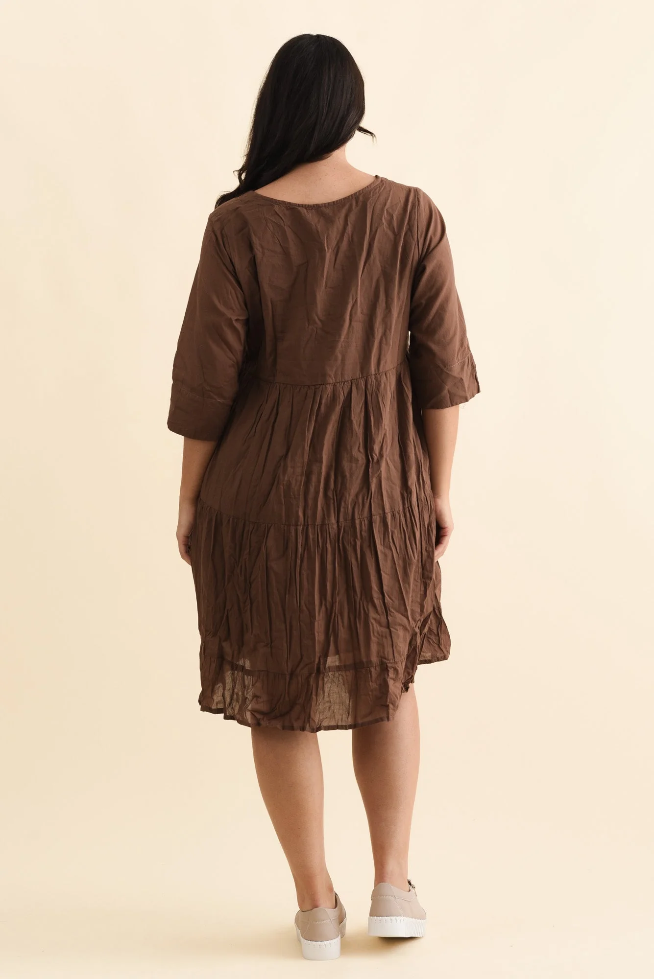 Milana Chocolate Crinkle Cotton Dress - Image 11