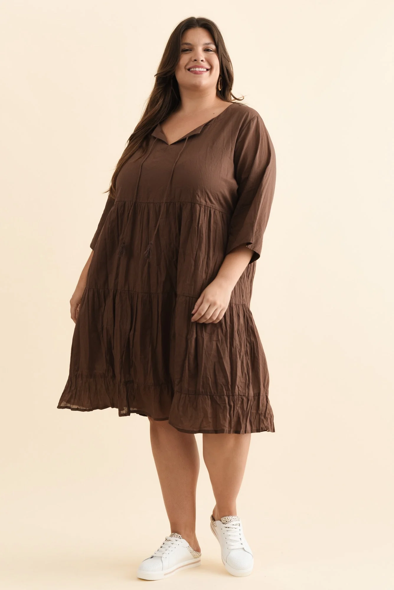 Milana Chocolate Crinkle Cotton Dress - Image 13