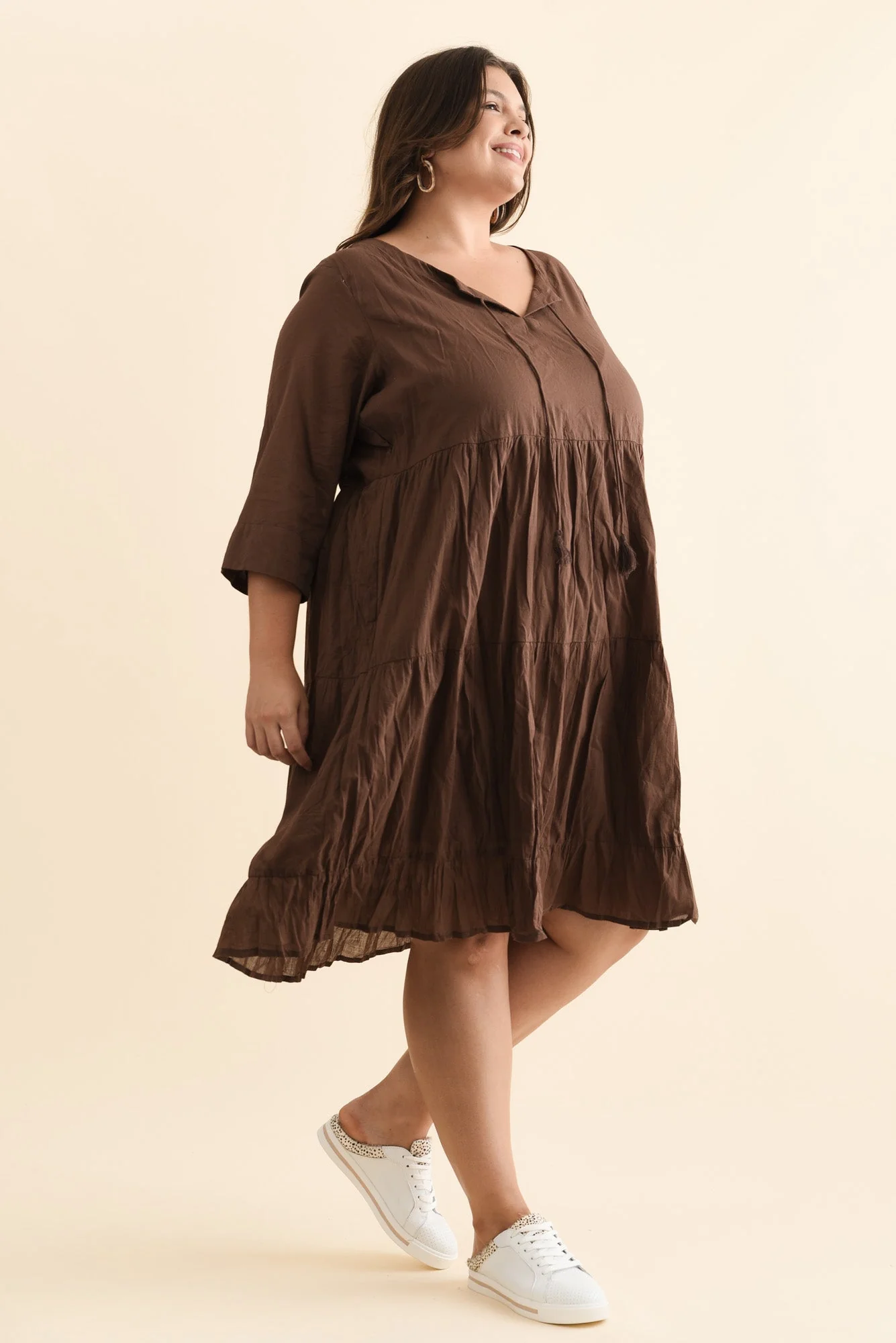 Milana Chocolate Crinkle Cotton Dress - Image 14
