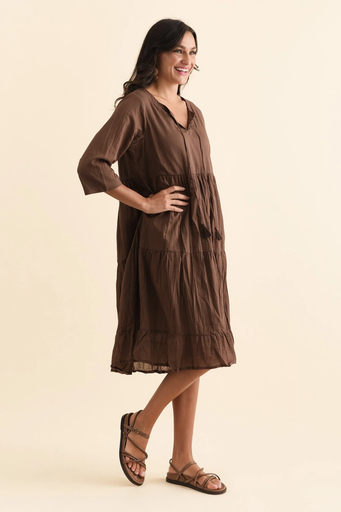Milana Chocolate Crinkle Cotton Dress - Image 4