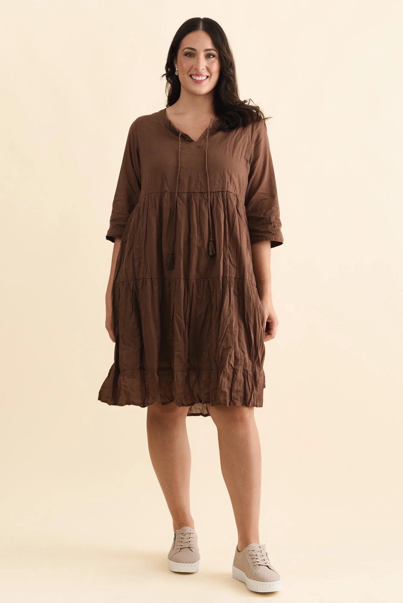 Milana Chocolate Crinkle Cotton Dress - Image 9