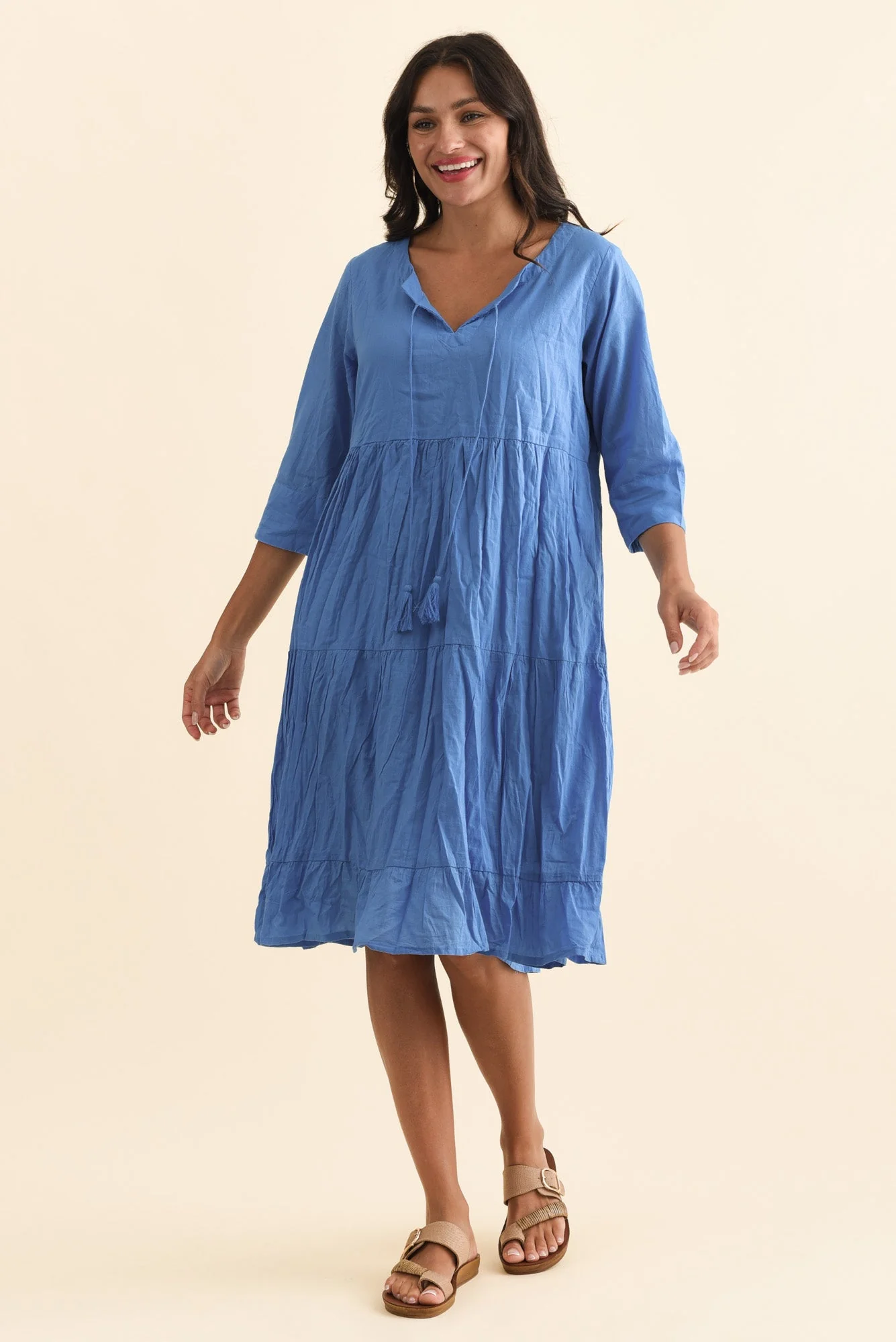 Milana Cobalt Crinkle Cotton Dress - Image 2